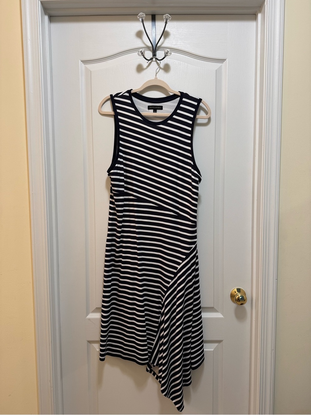 Banana Republic Navy and White Striped Asymmetrical Sleeveless Dress